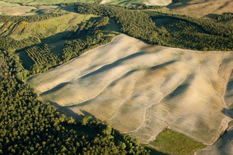 Structures on agricultural fields in Trequanda in the state Siena, Italy