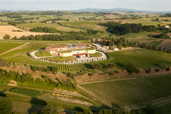 Aerial photograpy of Valiano in the state Tuscany, Italy
