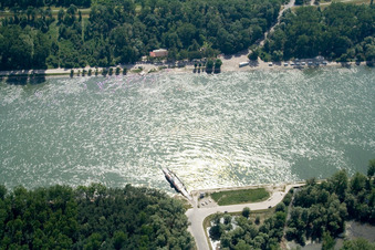 Aerial photograpy of Rhine ferry to Leopoldshafen in Leimersheim in the state Rhineland-Palatinate, Germany