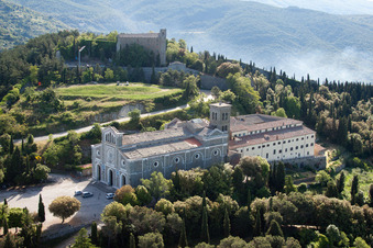 Aerial view of Cortona in the state Arezzo, Italy