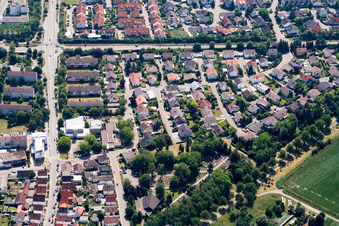 St. Albertus Magnus Church and Landstr in the district Leopoldshafen in Eggenstein-Leopoldshafen in the state Baden-Wuerttemberg, Germany