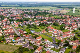 Aerial view of Village view in Rœschwoog in the state Bas-Rhin, France