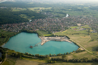 Terrain and overburden areas of the Gravière open-cast gravel mine at the quarry lake in La Wantzenau in the state Bas-Rhin, France