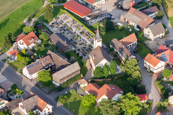 Aerial photograpy of Village view in the district Linx in Rheinau in the state Baden-Wurttemberg, Germany