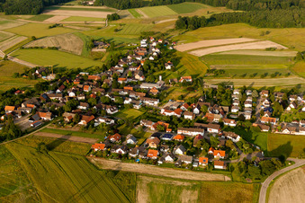 Village - view on the edge of agricultural fields and farmland in Zierolshofen in the state Baden-Wurttemberg, Germany