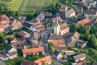 Aerial view of Church building in the village of in the district Legelshurst in Willstaett in the state Baden-Wurttemberg, Germany