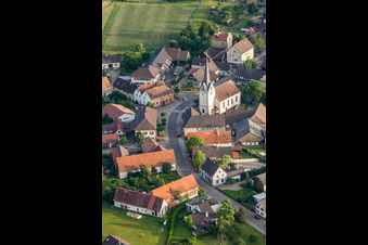 Aerial photograpy of Church building in the village of in the district Legelshurst in Willstaett in the state Baden-Wurttemberg, Germany