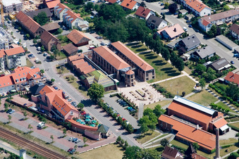Aerial view of Bürgherhaus, town hall, brickworks museum in Jockgrim in the state Rhineland-Palatinate, Germany