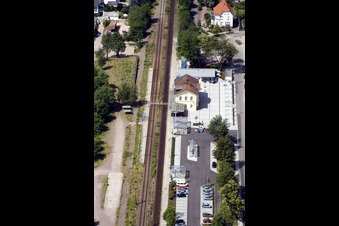Aerial view of Train station from the east in Kandel in the state Rhineland-Palatinate, Germany