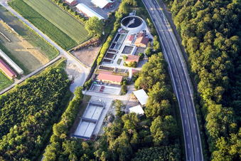 Aerial view of Sewage treatment plant Kandel in Kandel in the state Rhineland-Palatinate, Germany