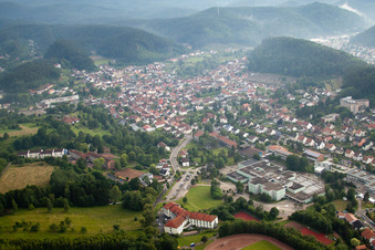 Dahn in the state Rhineland-Palatinate, Germany seen from above