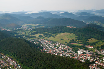 Drone recording of Dahn in the state Rhineland-Palatinate, Germany