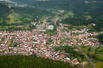 Drone image of Dahn in the state Rhineland-Palatinate, Germany