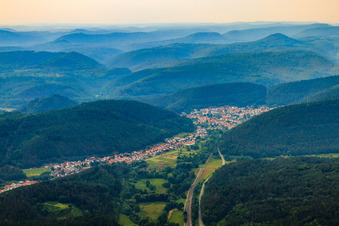 View of the town from the southwest in Hinterweidenthal in the state Rhineland-Palatinate, Germany