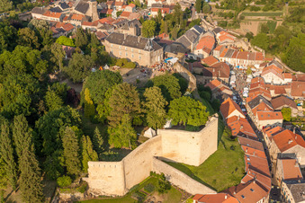 Aerial photograpy of Castle of the fortress Fort Rodemack in Rodemack in Grand Est, France