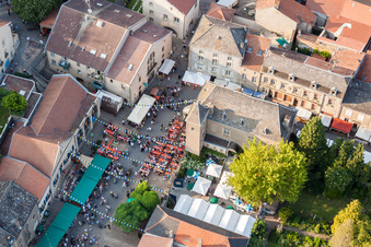 Aerial photograpy of Medieval market at Rodemack in Grand Est, France
