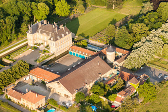 Aerial view of Palace Chateau La Grange in Manom in Grand Est, France