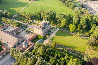 Aerial photograpy of Palace Chateau La Grange in Manom in Grand Est, France
