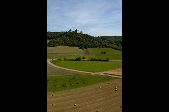 Aerial view of Château Mensberg in Manderen in the state Moselle, France