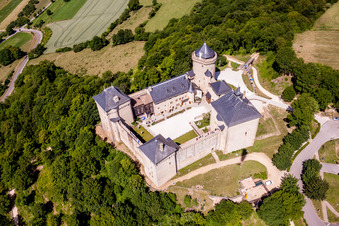 Aerial view of Castle of Schloss Malbrouck in Manderen in Grand Est, France