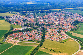 Aerial view of Village view from the northwest in Leimersheim in the state Rhineland-Palatinate, Germany