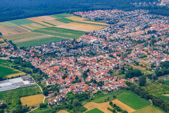 Aerial view of View of the town from the east in the district Sondernheim in Germersheim in the state Rhineland-Palatinate, Germany
