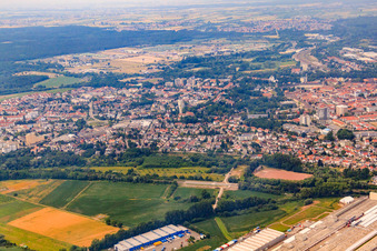 Aerial photograpy of City view from the southeast in Germersheim in the state Rhineland-Palatinate, Germany