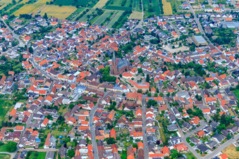 Village view from the southwest in the district Rheinsheim in Philippsburg in the state Baden-Wuerttemberg, Germany