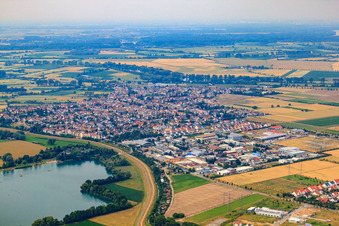 View of the town from the southeast in Altlußheim in the state Baden-Wuerttemberg, Germany