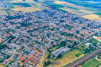 View of the town from the southeast in Neulußheim in the state Baden-Wuerttemberg, Germany