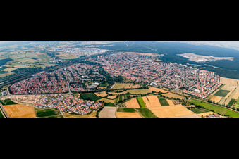 Panoramic perspective Town View of the streets and houses of the residential areas in Hockenheim in the state Baden-Wurttemberg, Germany