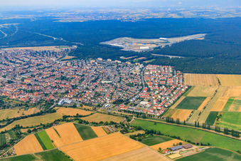 Aerial view of City view from the south in Hockenheim in the state Baden-Wuerttemberg, Germany