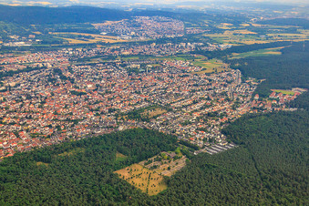 Aerial photograpy of View of the town from the west in Sandhausen in the state Baden-Wuerttemberg, Germany