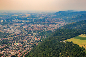 City overview from the southeast in the district Südstadt in Heidelberg in the state Baden-Wuerttemberg, Germany
