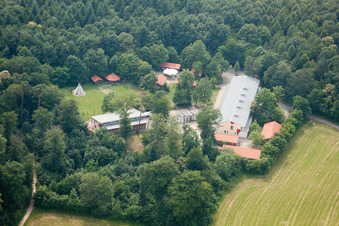Aerial view of Forest Pirate Camp in the district Rohrbach in Heidelberg in the state Baden-Wuerttemberg, Germany
