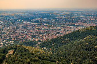 City view from the southeast with war cemetery in the district Weststadt in Heidelberg in the state Baden-Wuerttemberg, Germany