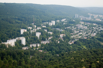 Aerial view of HD-Boxberg from the north in the district Boxberg in Heidelberg in the state Baden-Wuerttemberg, Germany