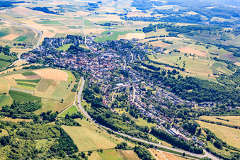 Aerial view of Town View of the streets and houses of the residential areas in Waldboeckelheim in the state Rhineland-Palatinate