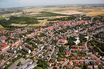 Aerial view of Heinrich-Heine-Straße in Göllheim in the state Rhineland-Palatinate, Germany