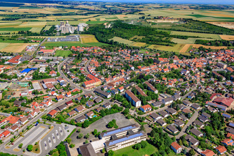 Aerial view of Town View of the streets and houses of the residential areas in Goellheim in the state Rhineland-Palatinate, Germany