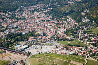 Aerial view of Sausage Market Square in Bad Dürkheim in the state Rhineland-Palatinate, Germany