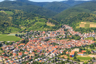 Aerial view of Wachtenburg (Ruins of Wachenheim Castle) in Wachenheim an der Weinstraße in the state Rhineland-Palatinate, Germany