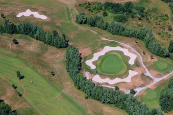 Grounds of the Golf course at Golfanlage Landgut Dreihof in Essingen in the state Rhineland-Palatinate from the drone perspective