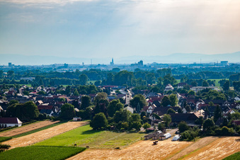 From the east in the district Bodersweier in Kehl in the state Baden-Wuerttemberg, Germany