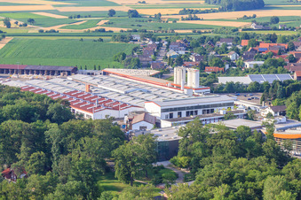 Aerial view of Weber-Haus in the district Linx in Rheinau in the state Baden-Wuerttemberg, Germany