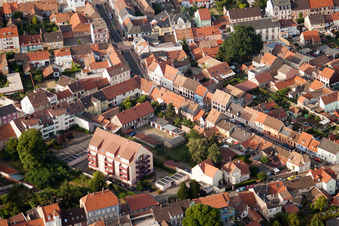 Bischwiller in the state Bas-Rhin, France seen from a drone
