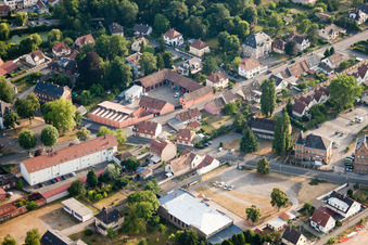 Oblique view of Oberhoffen-sur-Moder in the state Bas-Rhin, France