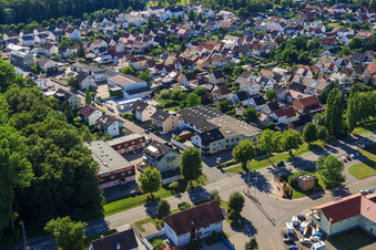 Bird's eye view of Elsässer Street in Kandel in the state Rhineland-Palatinate, Germany