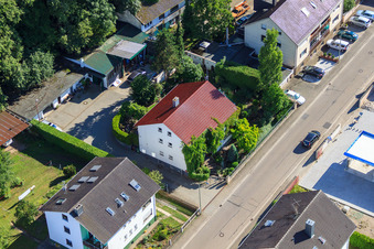 Drone recording of Elsässer Street in Kandel in the state Rhineland-Palatinate, Germany