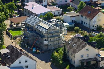 Oblique view of Waldstraße, new building of the social-therapeutic chain Südpfalz in Kandel in the state Rhineland-Palatinate, Germany